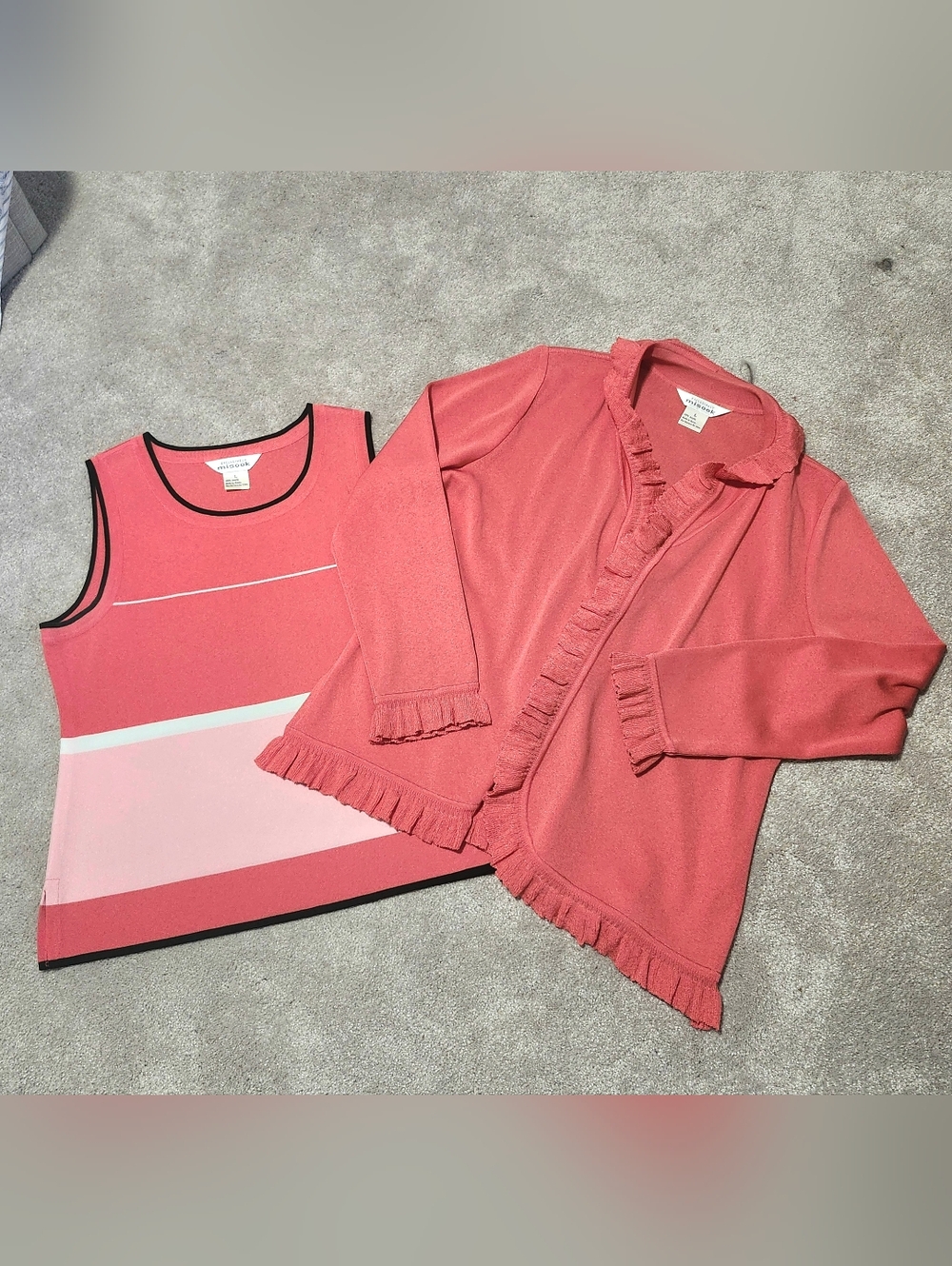 EUC Misook 2-Piece Set, Pink and Coral  Women's Top and‎ Cardigan Size Large